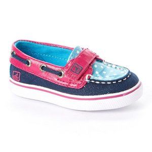 Sperry Top-Sider Pink & Blue Polka Dot Biscayne Boat Shoe Baby /Toddler Size 7M